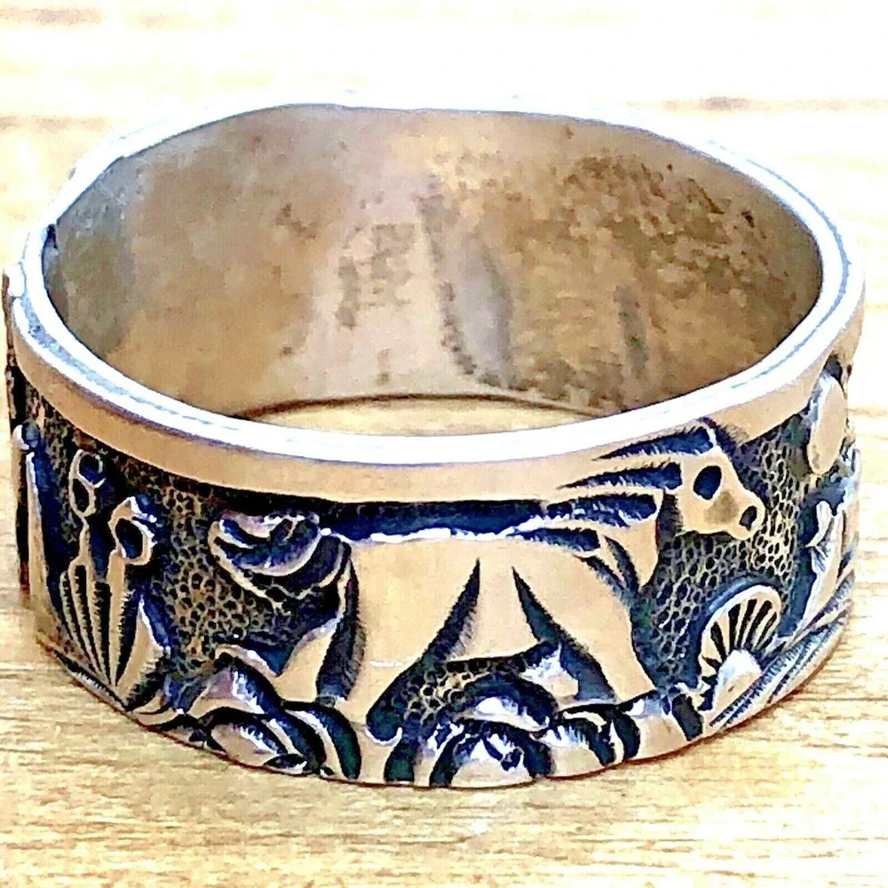 Navajo Horse Storyteller Mens Band Sz 13.5 Signed Becenti Sterling Wedding Ring